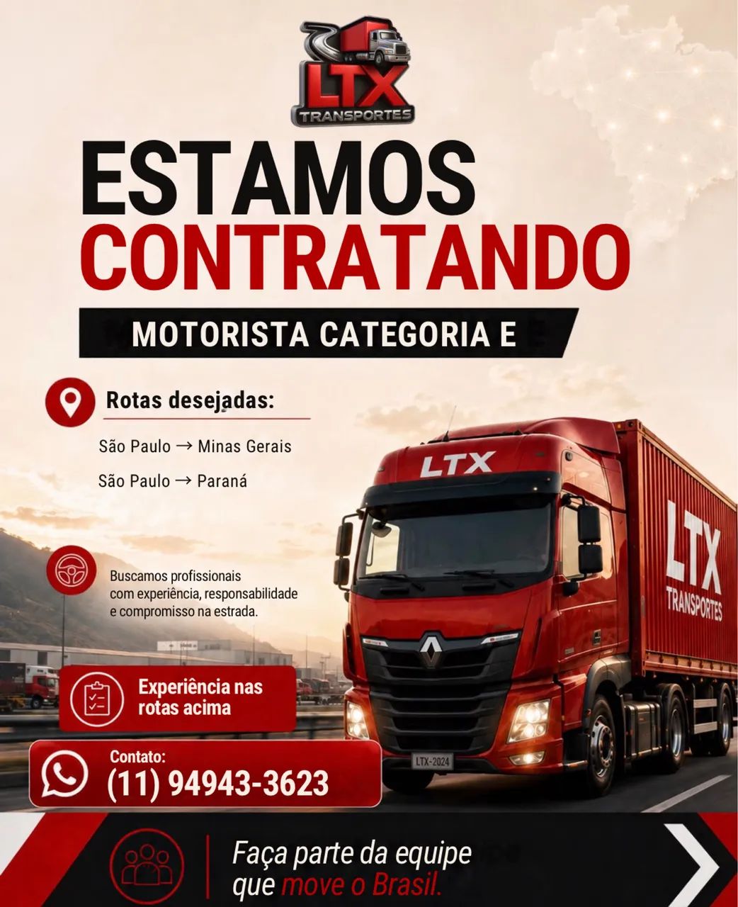 Vaga de motorista | Categoria E