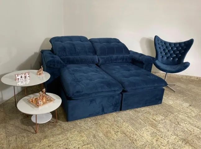 Sofá Retrátil Reclinável Domani 2,30 Azul - Foto 2