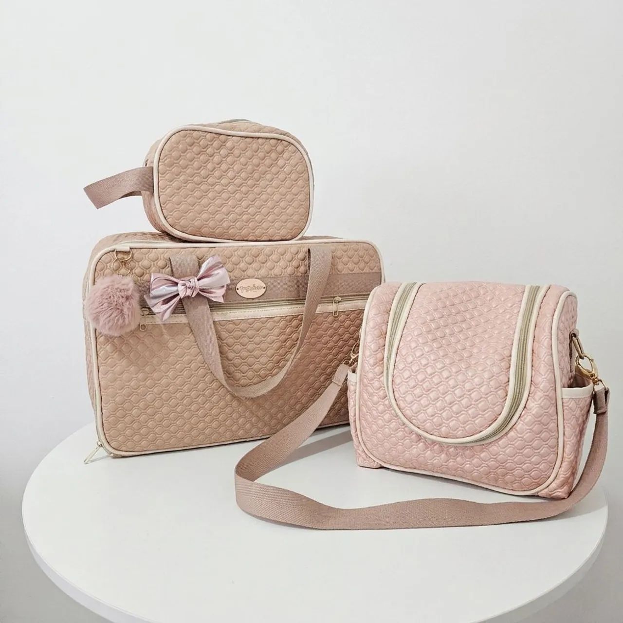 kit bolsa maternidade 3 peças rosa chá