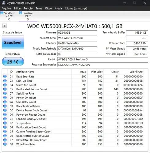 HD WD Blue 500GB SATA 2.5" Notebook SMART Saudável Testado - Foto 2