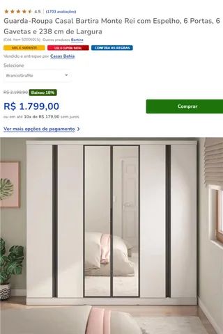 Guarda-Roupa Casal Bartira Monte Rei com Espelho