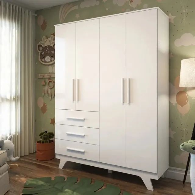 Guarda Roupa em MDF Retrô 4 Portas - Peroba (Novo)