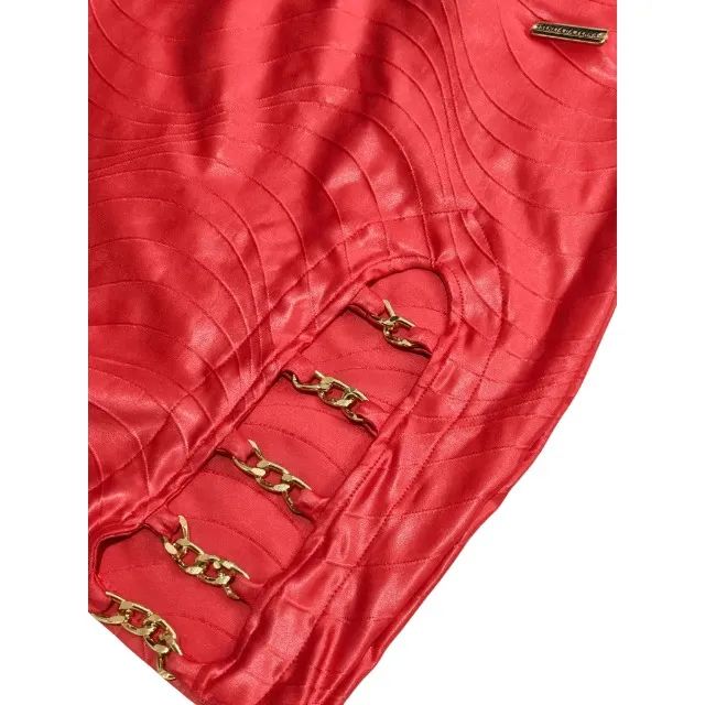 Sereia da Terra Saia Correntes Douradas Balada Moda Vermelho - Foto 4