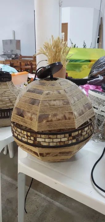 Luminária de teto em corda rústica