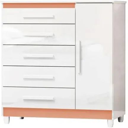 Comoda Nova Com 5 Gavetas Embalada Rosa