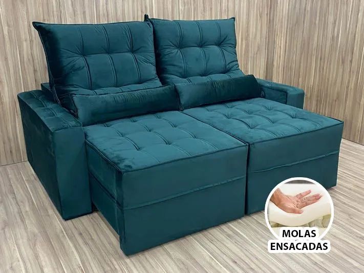 Sofá Retrátil 2 Lugares 180cm Molas Ensacadas D33 Veludo Verde