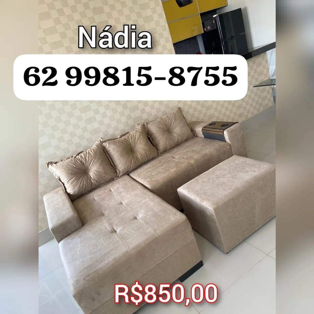 Sofá 3 lugares chaise fixo 