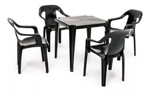 Jogo de Mesa e Cadeiras de Plástico Preto