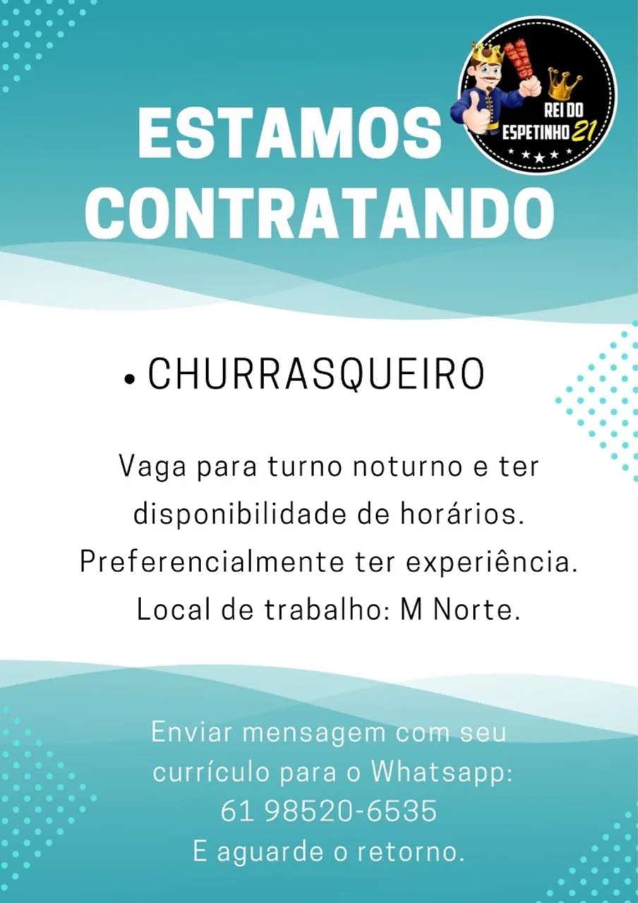 Vaga de emprego - Churrasqueiro