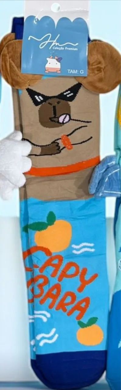 Meia Infantil 3D Divertida Personagem Longa Até o Joelho Menina Festa Colorida - Foto 6