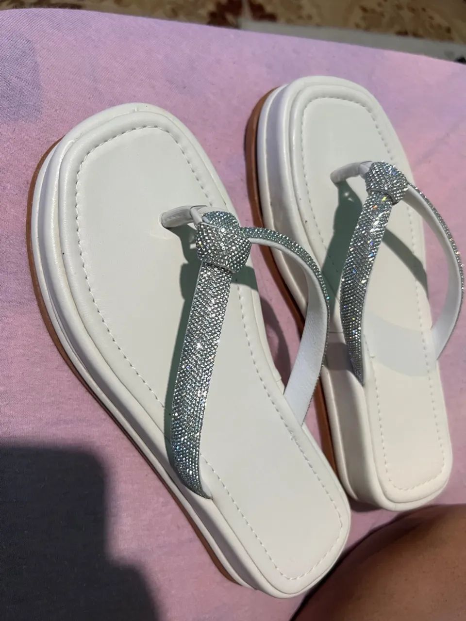 Sandália Feminina Branca com Strass - Foto 3