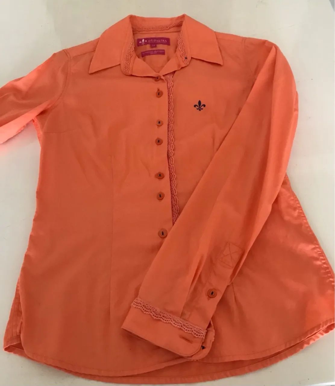 Camisa Dudalina Laranja com Renda - Foto 3