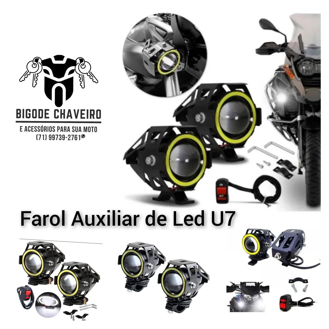 Farol Auxiliar de Led U7 para Motos - Novo!