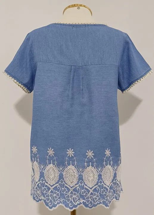 Blusa Jeans Azul Renda Bordado Branco - BARREDS - Foto 3