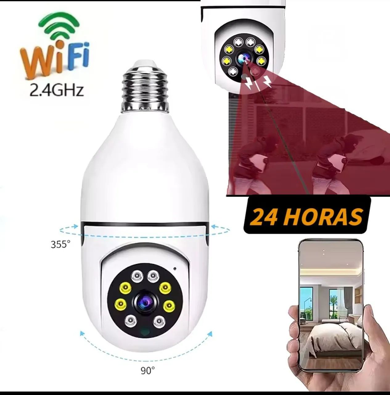 Câmera de Segurança 355° Visão Noturna Sirene Detecção Wifi