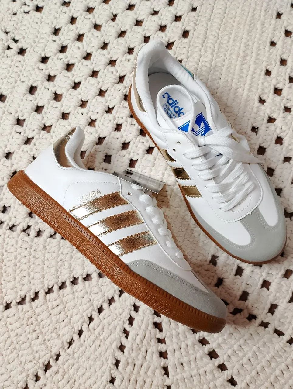 Tênis Adidas Samba Branco e Dourado n°36Novo 