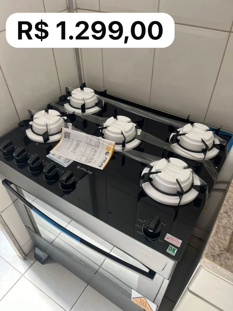 Fogão top glass. 5 bocas. Novo
