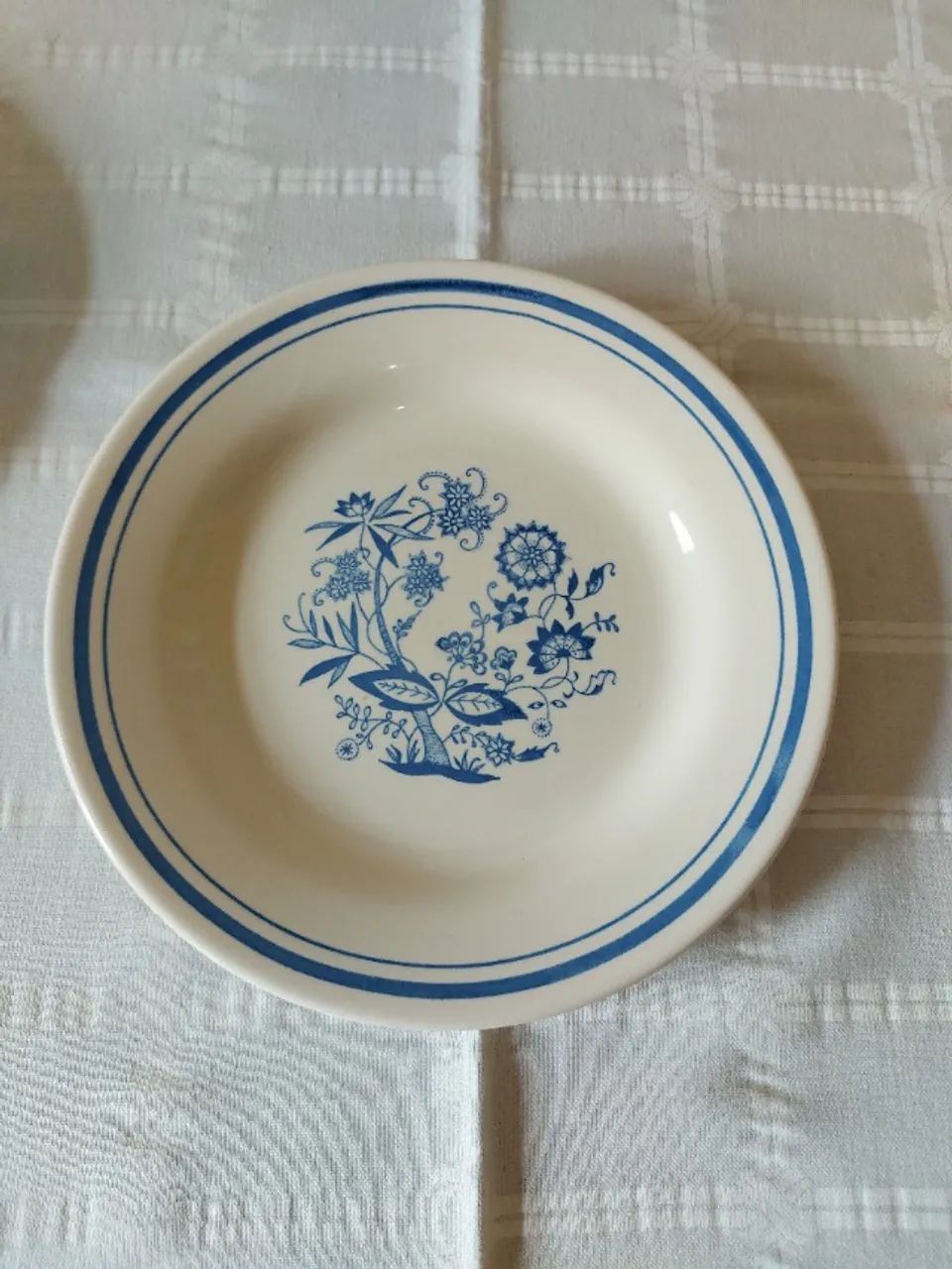 vintage - conjunto de pratos rasos e de sobremesa - padrão cebolinha - oxford - Foto 2