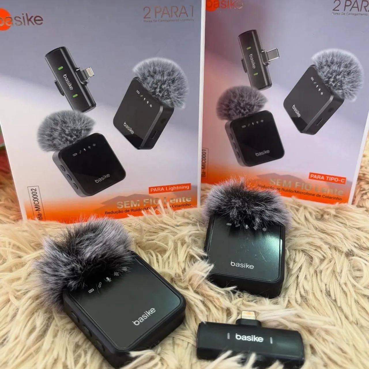 Microfone Lapela Duplo para Celular Basike - 2 em 1 - Novo - Foto 2