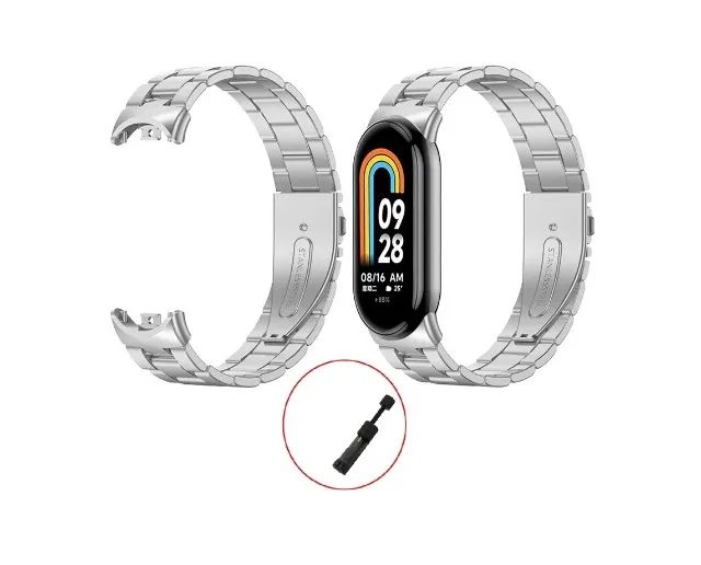Pulseira metálica p/ relógio mi band 8, 9 e 10 Prata / Preta - Foto 2