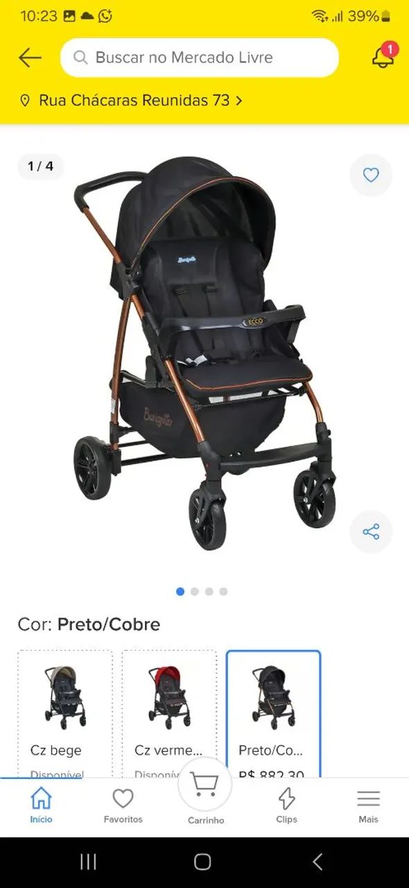 Carrinho de Bebê Burigotto Ecco Preto/Cobre