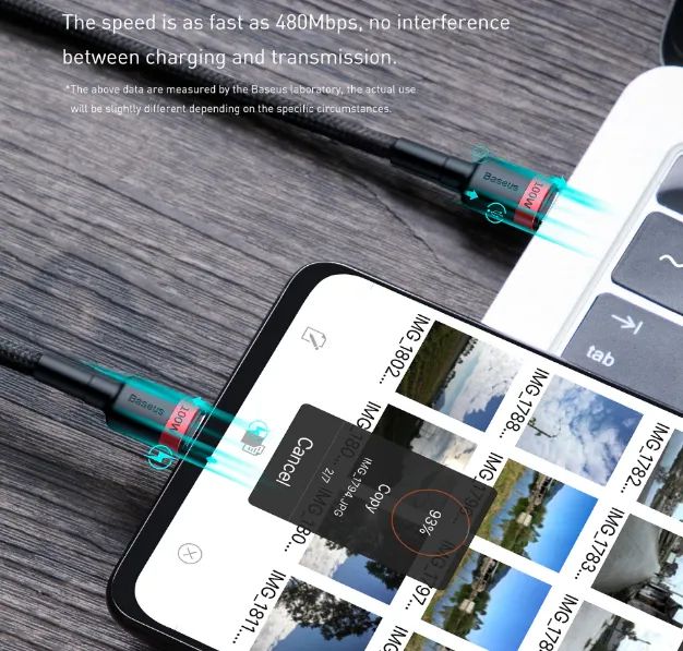 Cabo tipo C pd 100w Baseus em nylon carregamento rápido qc 3.0, dados 4.0. - Foto 4