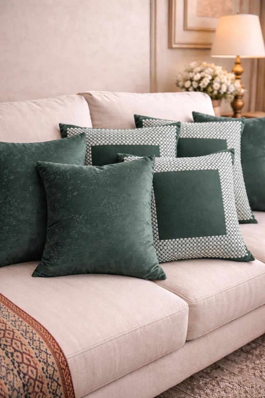 Kit com 6 Almofadas Decorativas Verde Sofisticado 50x50