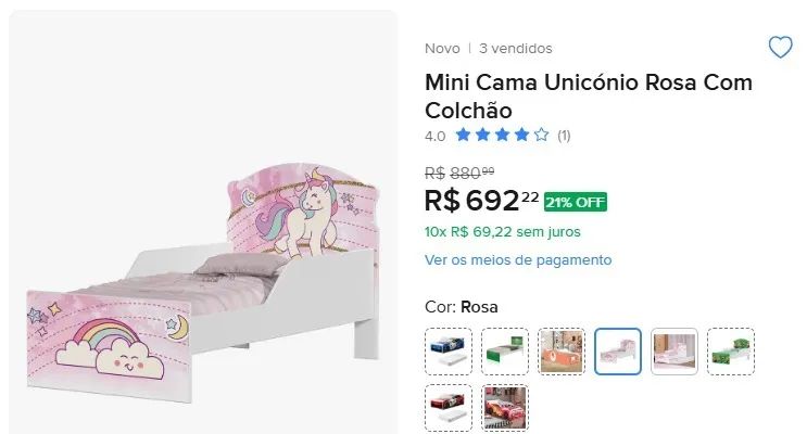 Mini Cama Unicónio Com Colchão - Foto 3