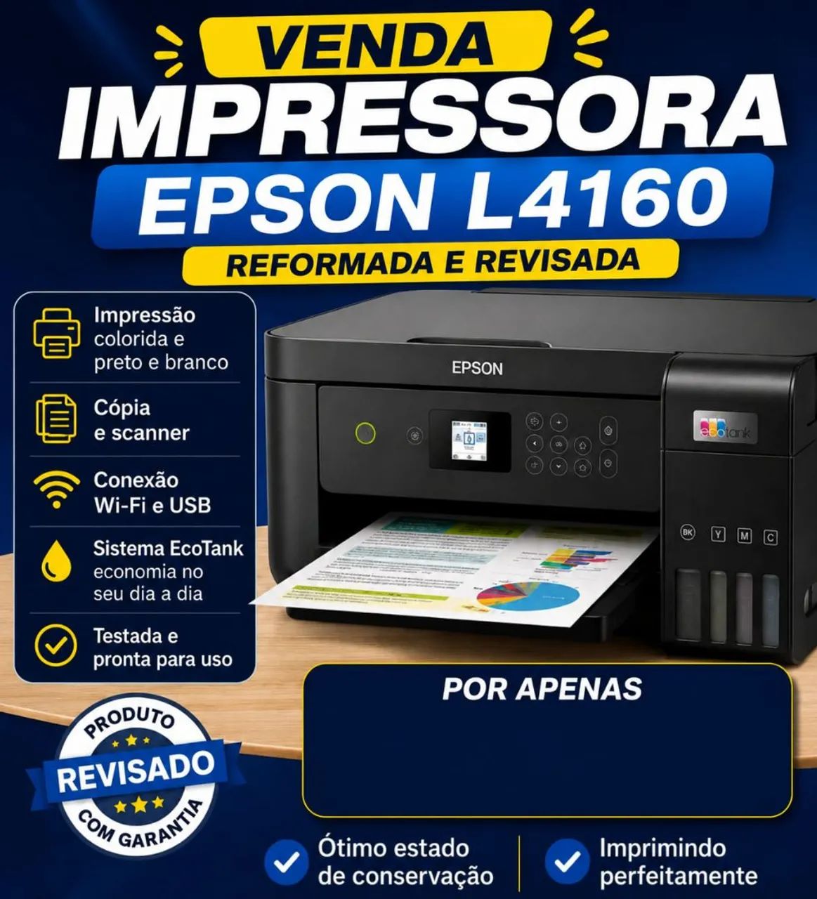 Impressora Epson L4160 EcoTank Revisada com Garantia