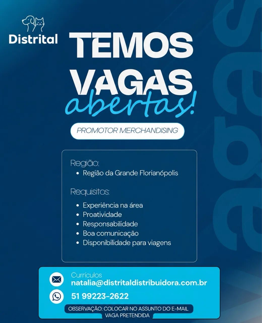 VAGA PROMOTOR DE MERCHANDISING 