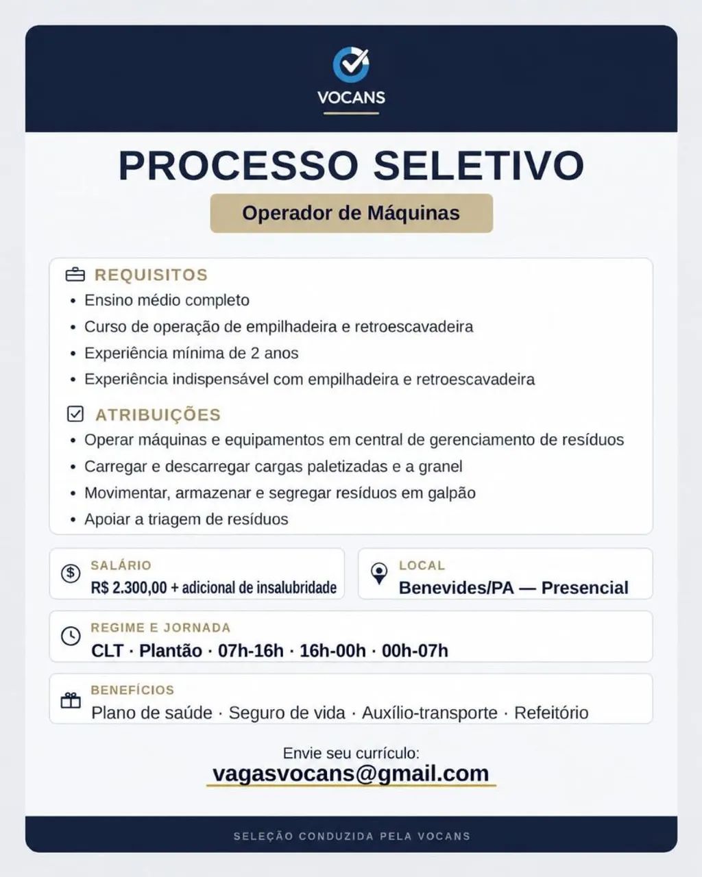 Vaga para Operador de Máquinas 