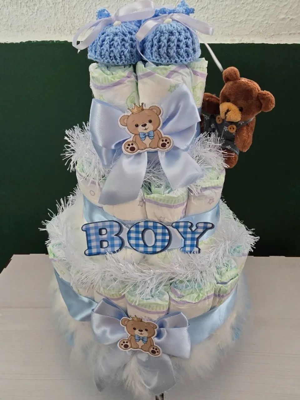 Bolo de fralda tema ursinho  - Foto 4