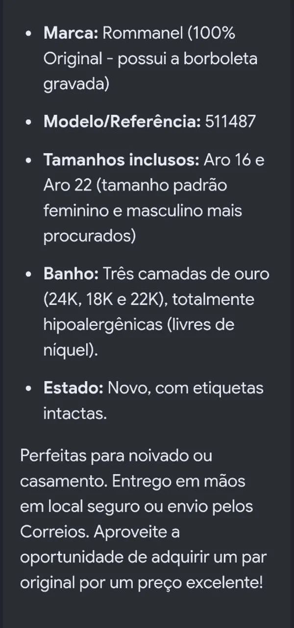 Aliança Rommanel nova número 16 e 22