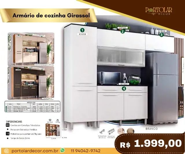 Armário de cozinha Girassol, a pronta entrega 