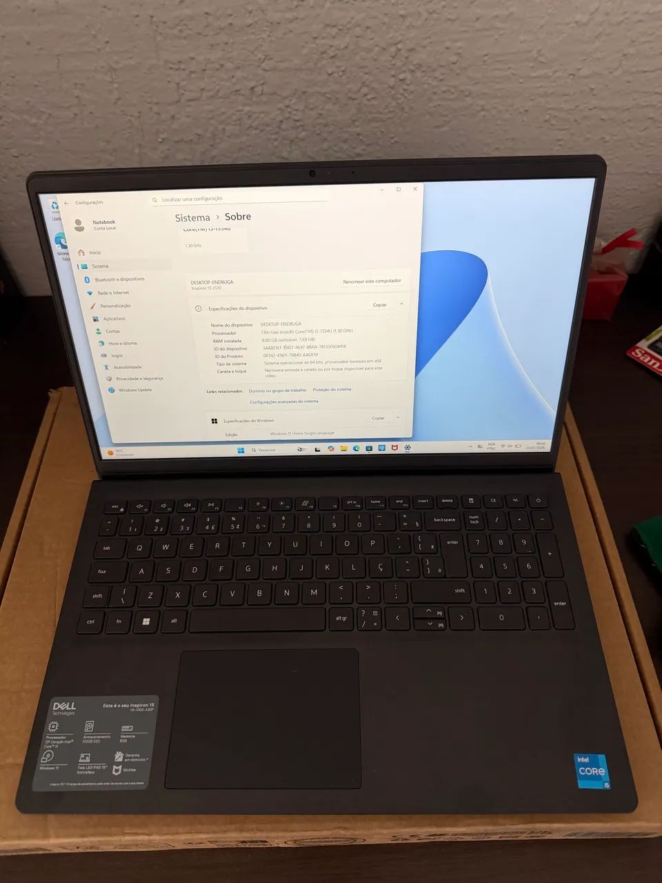 Notebook Dell i5, 8Gb com caixa e garantia