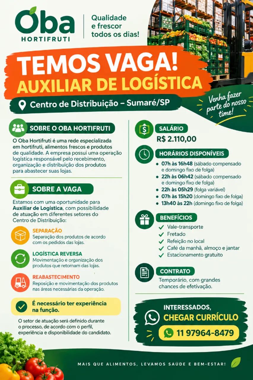 Auxiliar de logística - Campinas e Sumaré