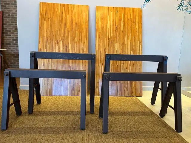 Mesa Industrial de Luxo Teca Maciça e Cavaletes em Aço Corten (2 un) - Foto 3