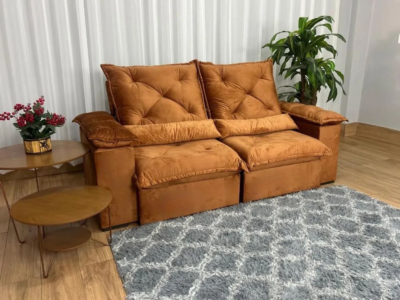 Sofá Retrátil Reclinável 200cm Veludo Terracota  - Foto 2