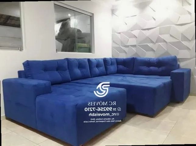 Sofá de canto Grande 3,10m com Chaise e Puff veludo macio D33 Premium
