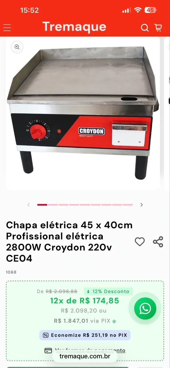 Chapa de lanches CROYDON