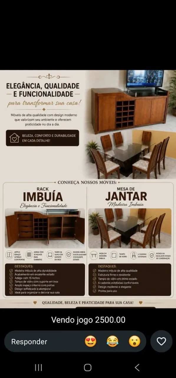 Mesa e móvel  de madeira IMBUIA