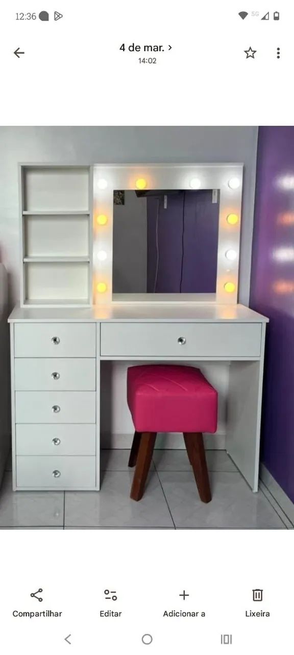 Camarim Isabela em mdf com banqueta e sapateira de brinde 