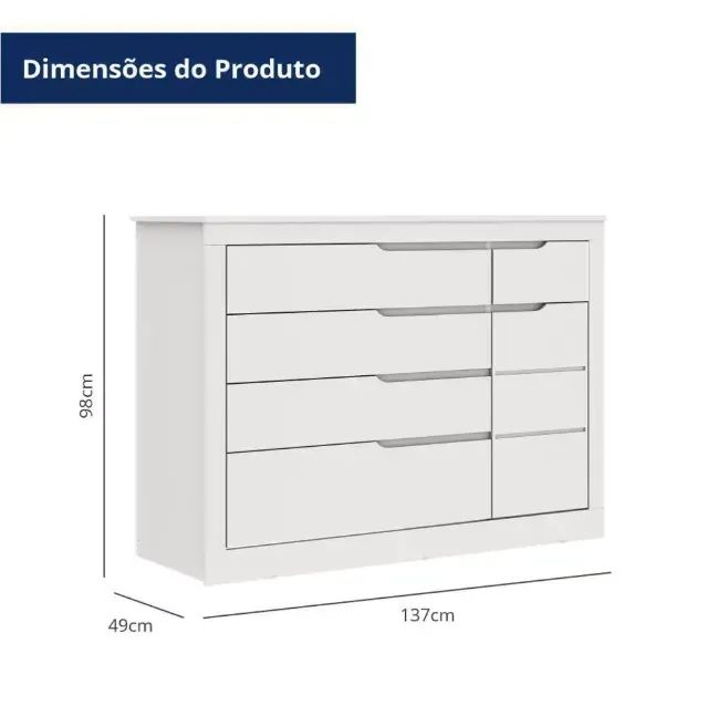 Cômoda Infantil 5 Gavetas com Fraldário Cléo Branco Fosco Carolina Baby - Foto 4