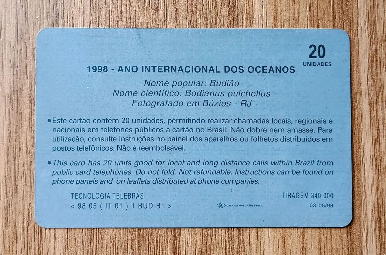 Cartão Telefônico Colecionável Budião  - Foto 2