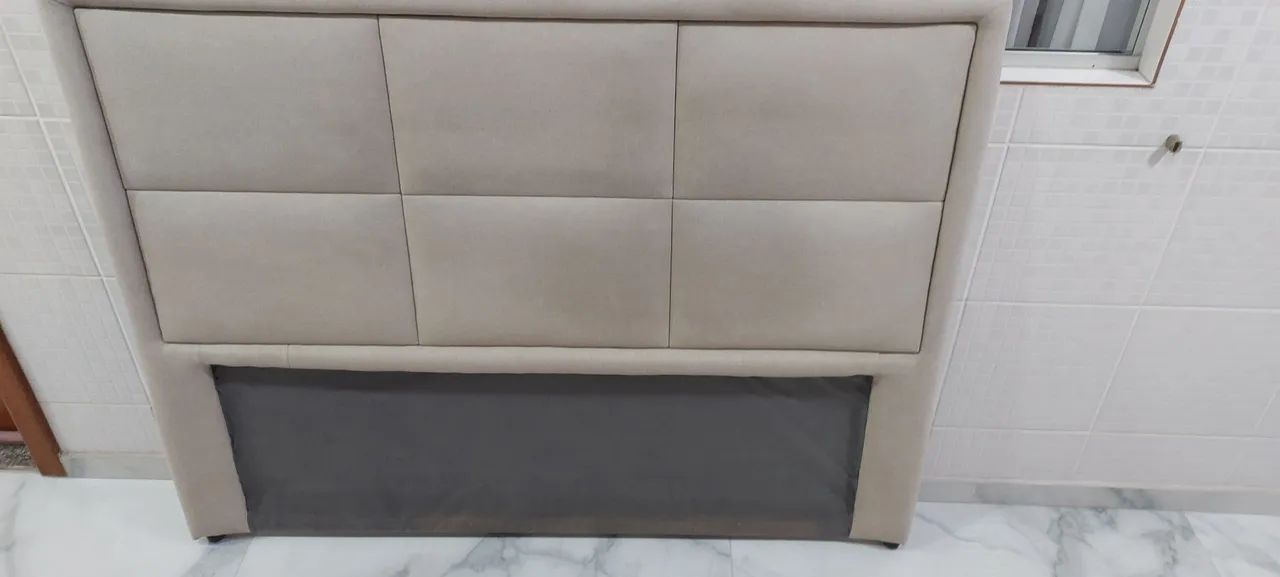 Cabeceira de Cama Casal em Suede Bege - Foto 4