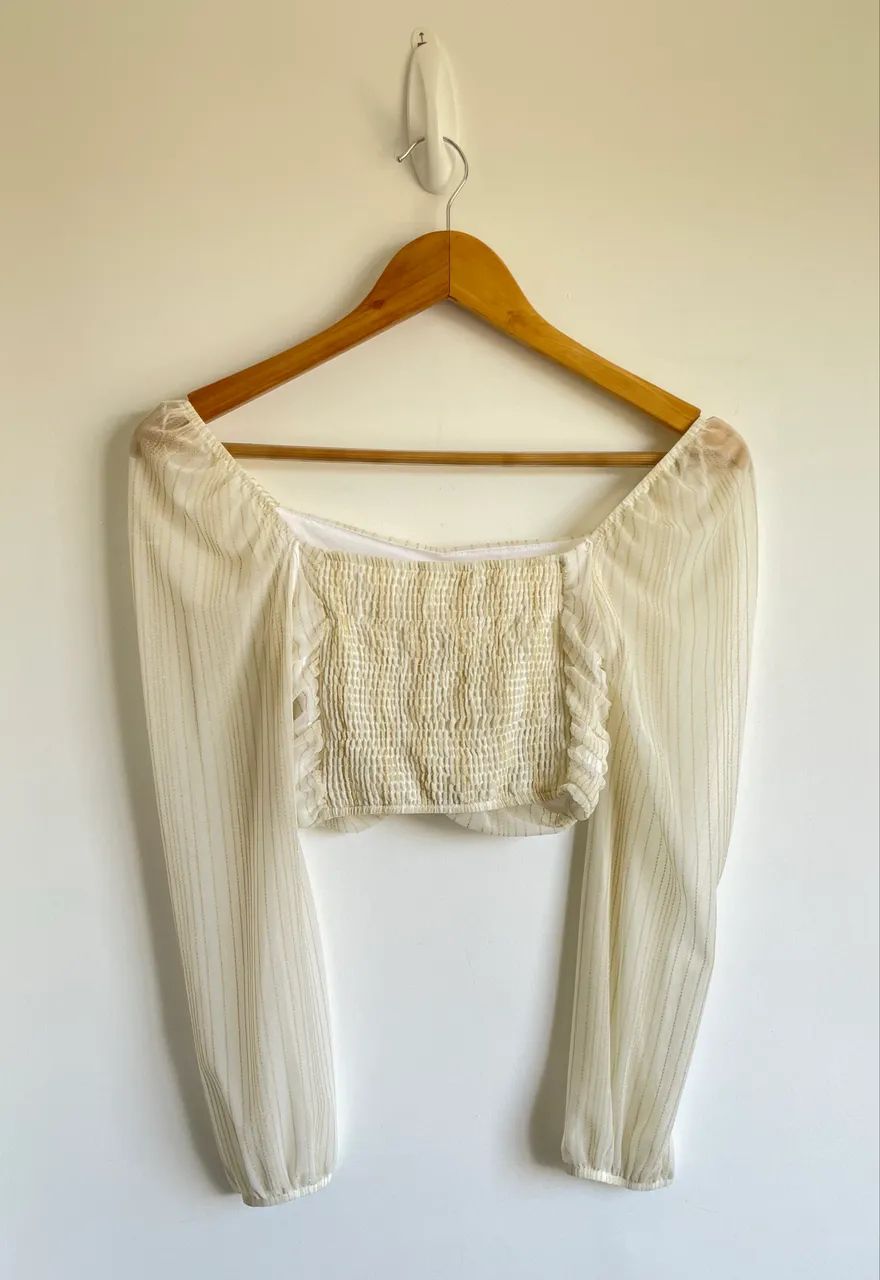 Blusa tam 16 cropped bege Young Connection - Foto 3