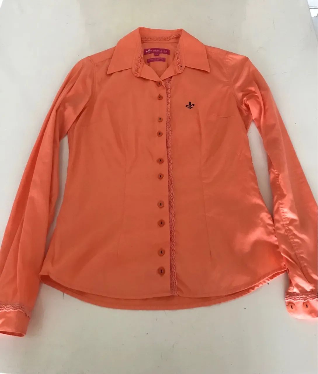 Camisa Dudalina Laranja com Renda - Foto 5