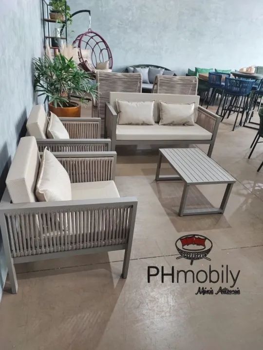 JOGO DE SOFA PARIS DE ALUMINIO COM CORDA NÁUTICA E TECIDO NÁUTICO IMPERMEÁVEL - Foto 3