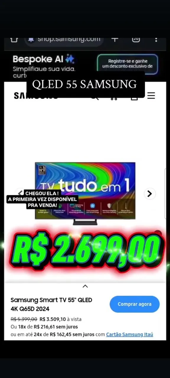 Smart TV Samsung QLED 55" 4K Q65D 2024