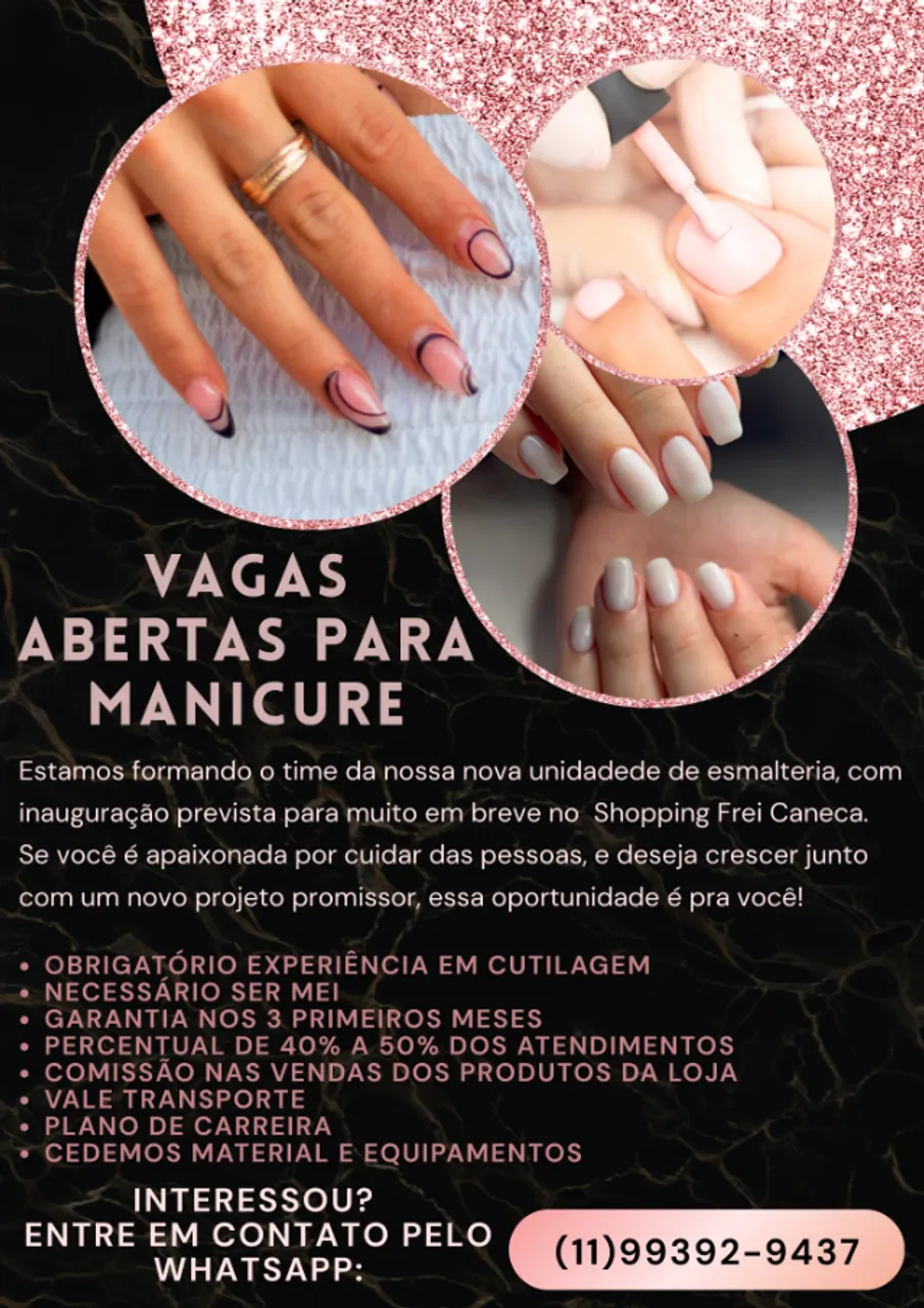 VAGAS PARA MANICURES - ESMALTERIA SHOPPING FREI CANECA